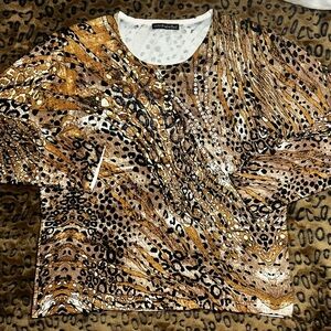 Pieri New York Metallic Animal Print Sequin Top